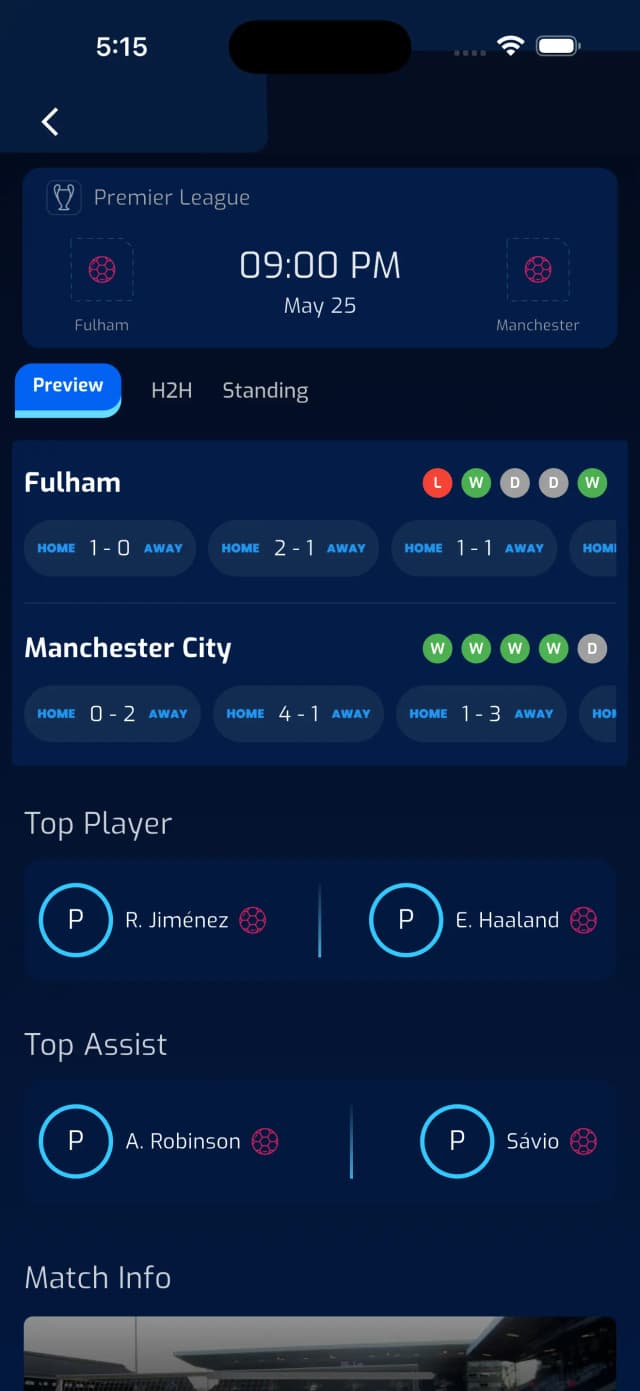Match statistics screen